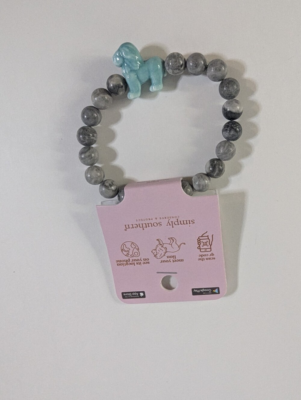 Simply Southern Lion Tracking Bracelet Gray Beaded